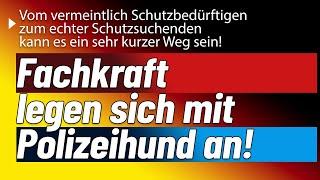 Erst Schubserei unter Schutzsuchenden. Polizei kommt. Anschließend Kampf mit Polizeihund. Ergebnis?