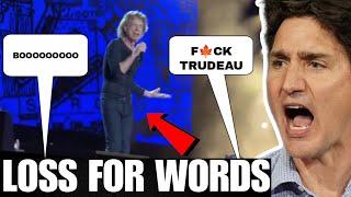 Entire stadium BOO'ING TRUDEAU leaves Mick Jagger SPEECHLESS